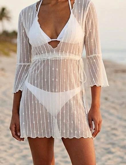 Sheer White Beach Cover-Up Tunic -Small