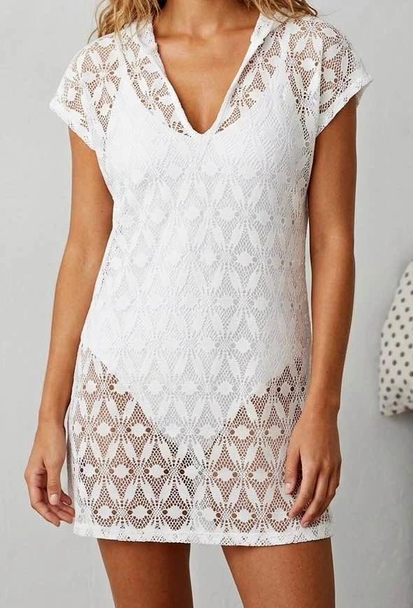 White Crochet Hooded Cover-Up-Small