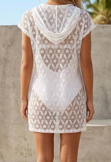 White Crochet Hooded Cover-Up-Small - photo 2