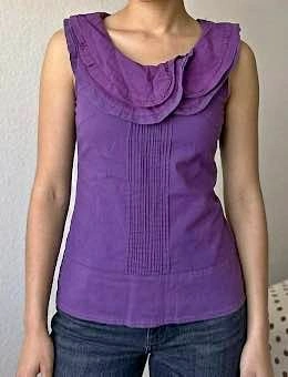 Purple Sleeveless Blouse with Ruffle Neck XS