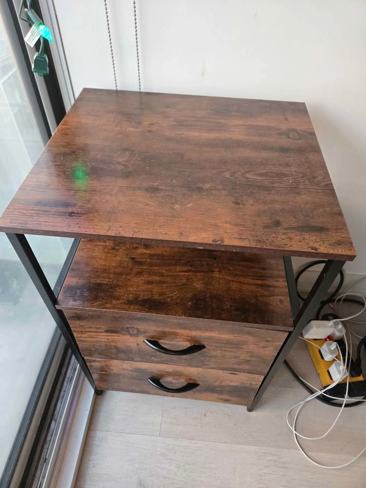 Rustic Industrial Nightstand with 2 Drawers and Shelf - photo 2