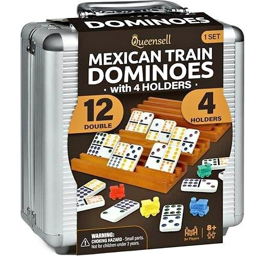 Queensell Mexican Train Dominoes 12 Double with 4 Holders