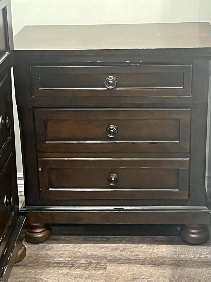 Dark Wood Sleigh Bedroom Set with Storage Bed, Dresser, Mirror,