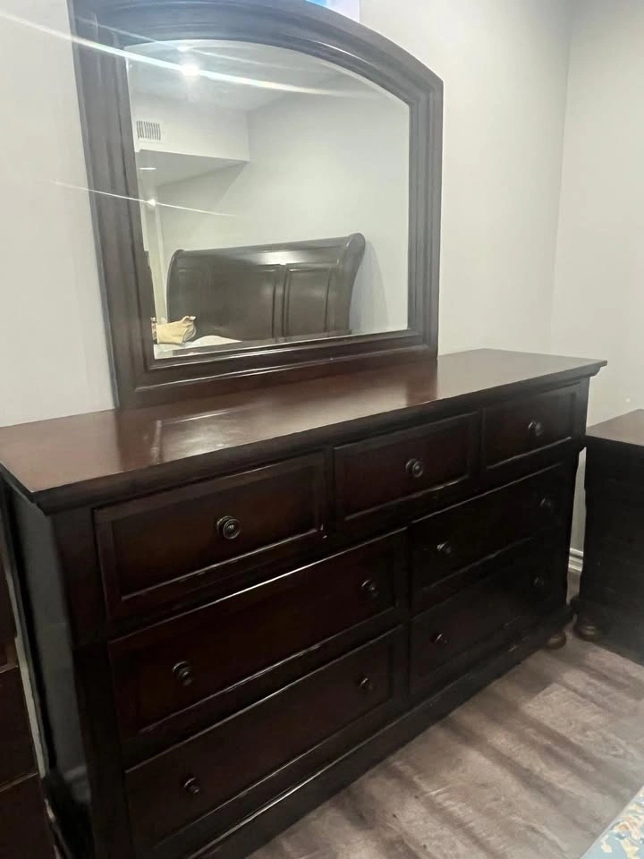 Dark Wood Sleigh Bedroom Set with Storage Bed, Dresser, Mirror, - photo 4