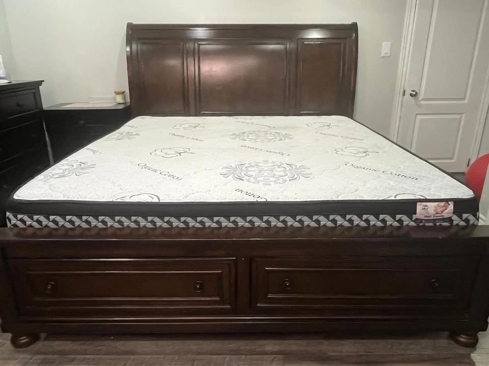 Dark Wood Sleigh Bedroom Set with Storage Bed, Dresser, Mirror, - photo 5