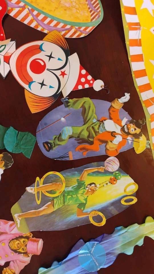 Vintage Circus Clown Cardboard Party Decorations Lot of 10 Items - photo 3