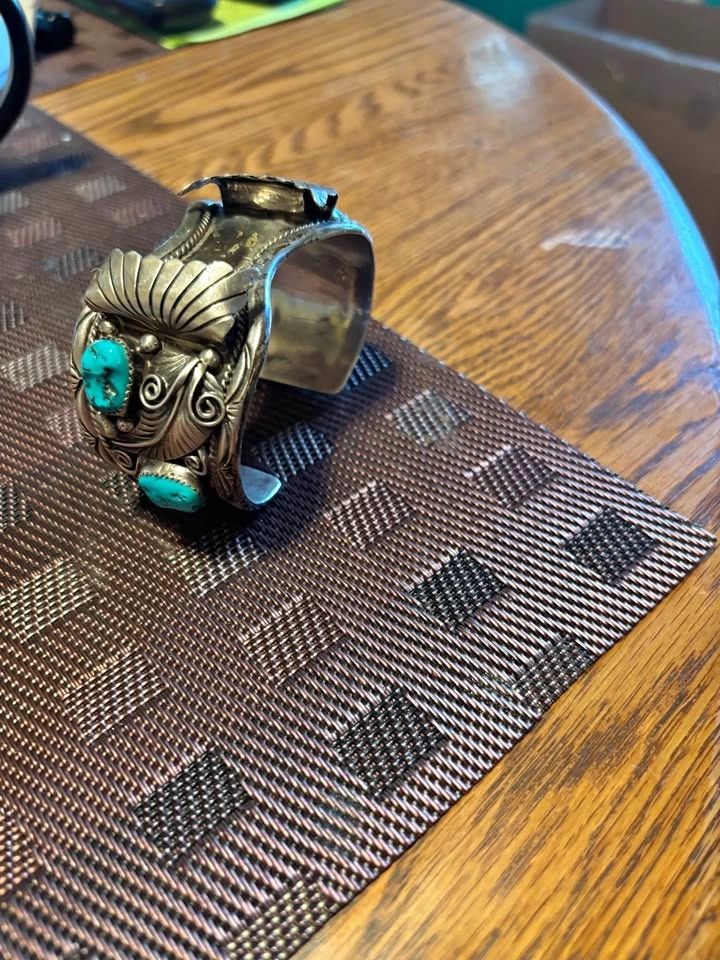 Vintage Sterling silver Navajo watch cuff with turquoise stones