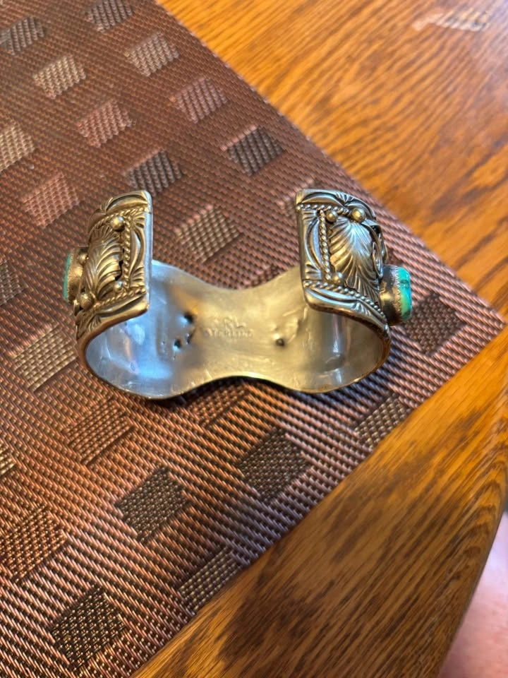 Vintage Sterling silver Navajo watch cuff with turquoise stones - photo 3