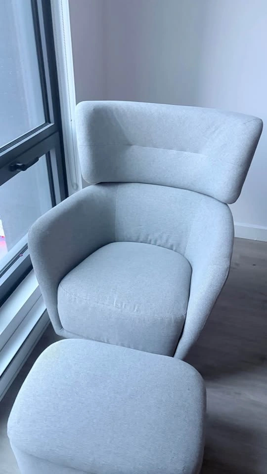 Light Grey Fabric Armchair and Ottoman Set - photo 2