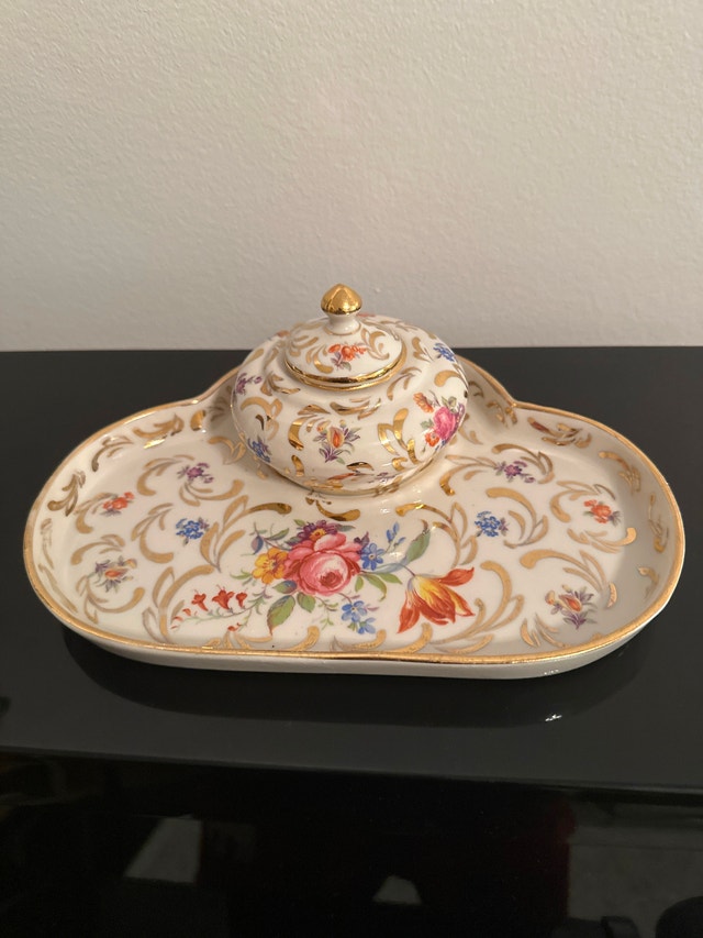 Limoges vintage porcelain vanity or desk set