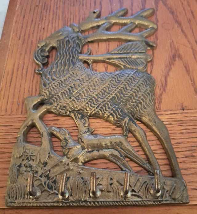 Vintage Brass Deer Key Holder 7.5" x 5" - photo 2