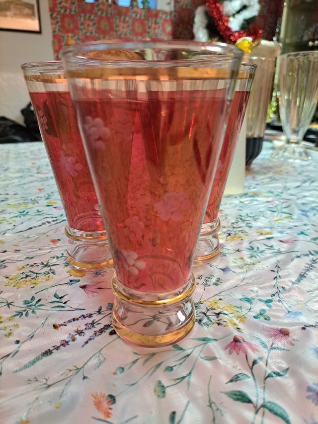 Vintage Cranberry Flashed Footed Tumblers - Dominion Glass
