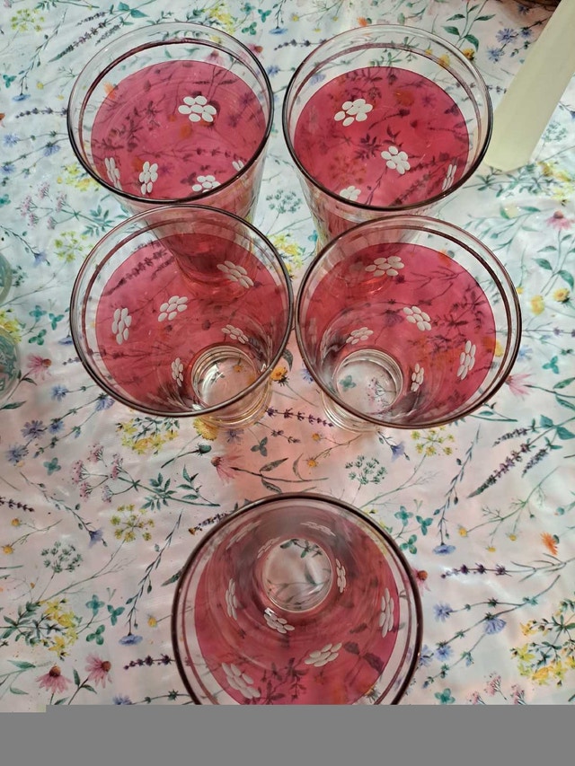 Vintage Cranberry Flashed Footed Tumblers - Dominion Glass - photo 2