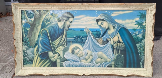 Vintage Ornate Framed Holy Family Nativity 46" x 25"