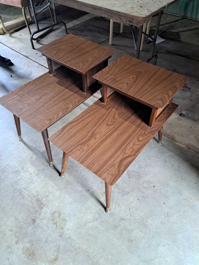 2 Vintage Step Up End Tables 1950s
