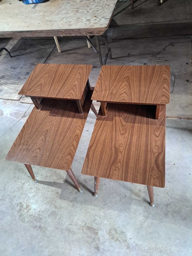 2 Vintage Step Up End Tables 1950s - photo 2