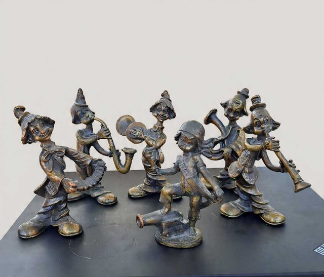 Vintage Pewter Clown Musician Figurines - Circus Band (Set of 6)