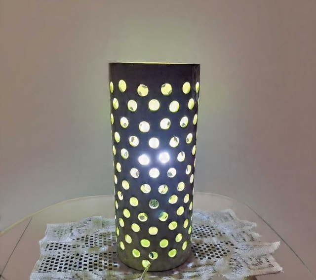 Unique Mid-Century Modern Perforated Table Lamp 12"