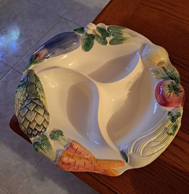 Vintage Bassano Italy Majolica Ceramic Divided Serving Platter