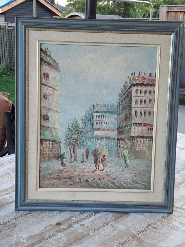 Vintage Caroline Burnett Paris Street Scene Oil Painting