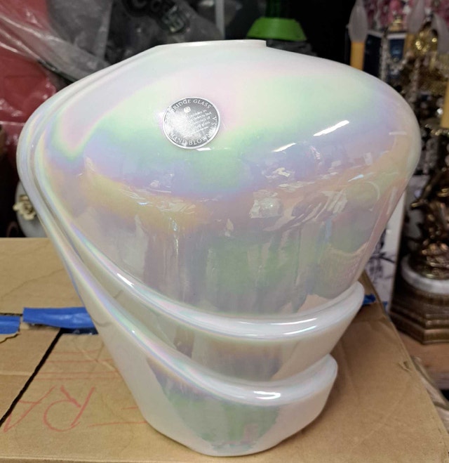 Mid-Century Vintage Hand-Blown Iridescent Glass Vase