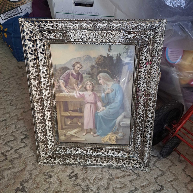 Framed Holy Family Artwork – Jesus, Mary & Joseph, Vintage Relig