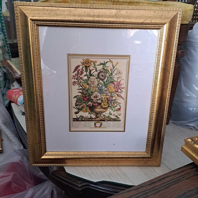 Vintage Framed Botanical Print “September” – Gold Ornate Frame