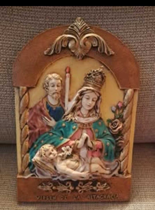 Vintage Virgen de la Altagracia 3D Stone Wall Plaque – 14" x 9.5