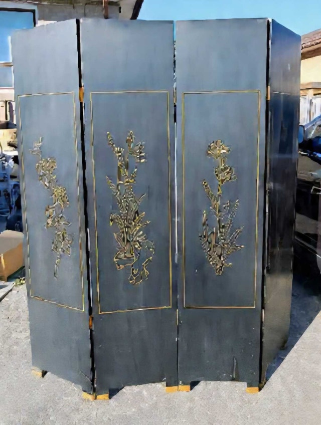 Antique Japanese 4-Panel Screen – Hand-Carved Birds, Lacquer - photo 2