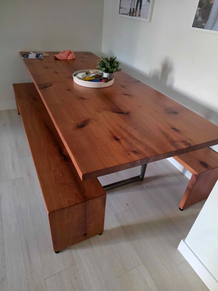 Custom wood dining table with benches - photo 2