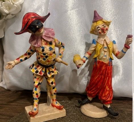 VINTAGE ITALIAN HARLEQUIN JESTER & CLOWN FIGURINES