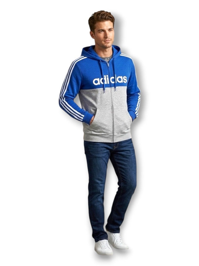 Adidas Zip-Up Hoodie Medium Blue, Grey and white