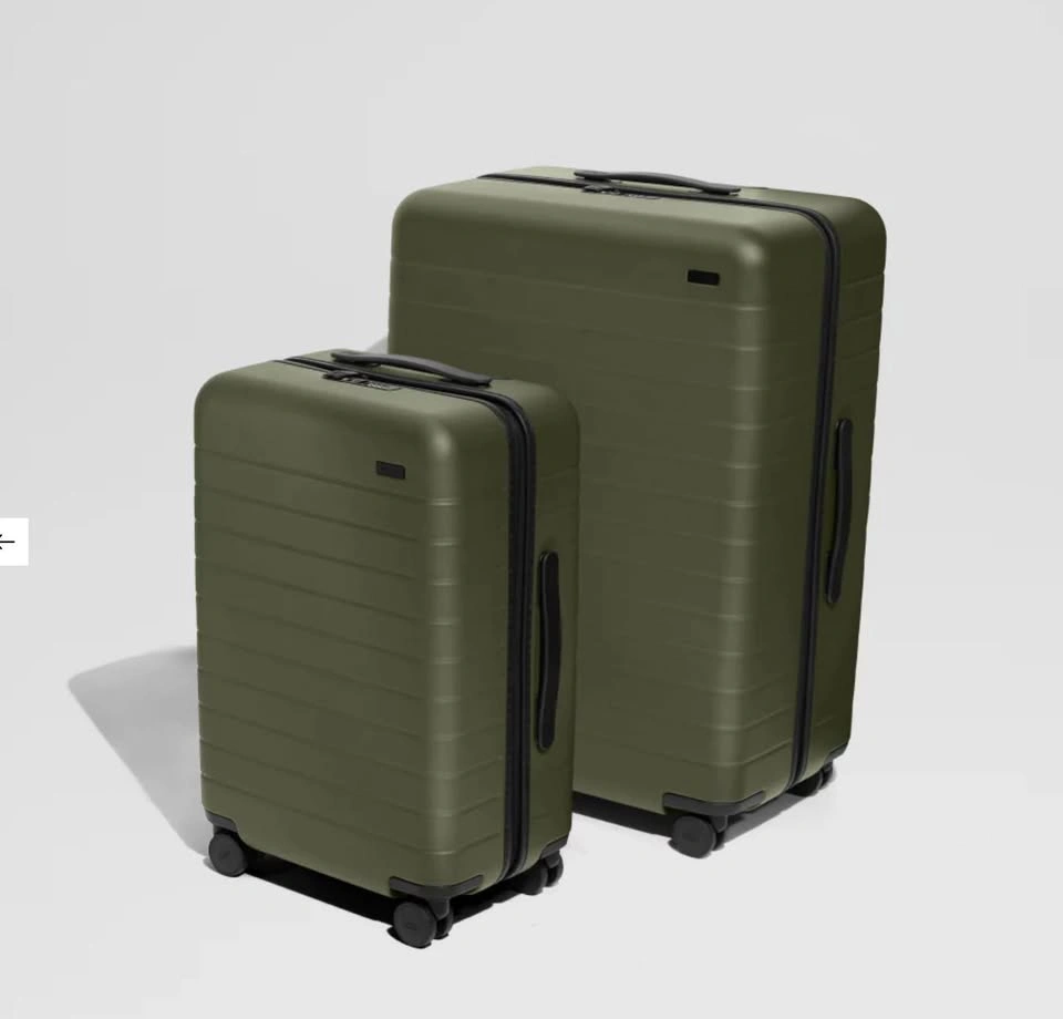Orig $650 *USED* WHITE. Away Luggage. Large + carry on