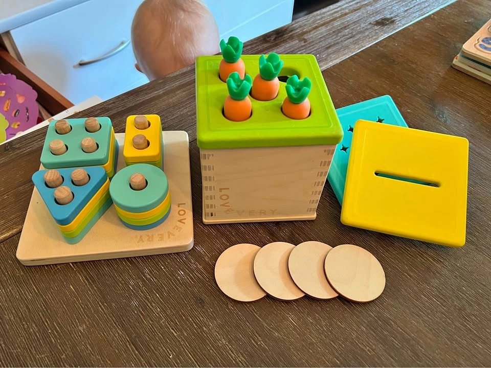 Lovery Wooden Baby Toys - Carrot Harvest, Shape Sorter, Coin Dro