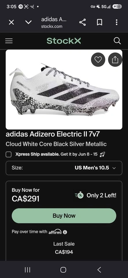 Adidas ADIZERO Electric 2 Exotic Speed White Football Cleats