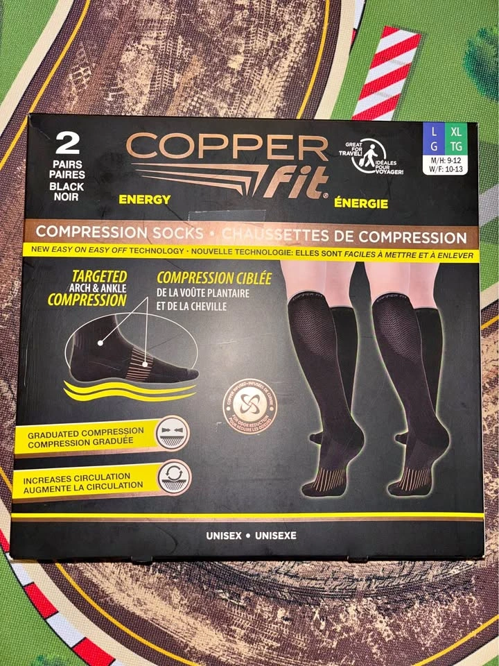 Copper Fit Energy Compression Socks 2 Pairs Black L/XL