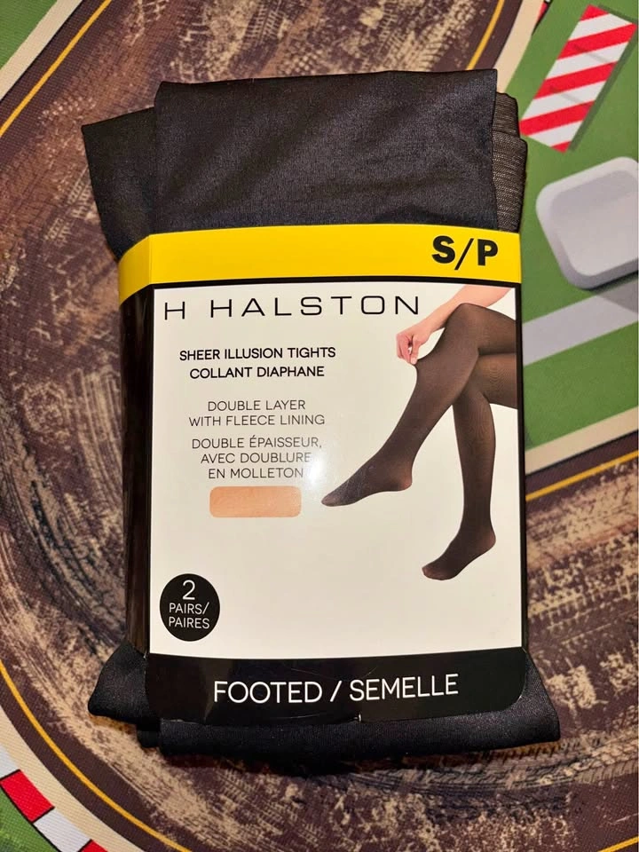 H Halston Sheer Illusion Fleece Lined Tights 2 Pairs S/P