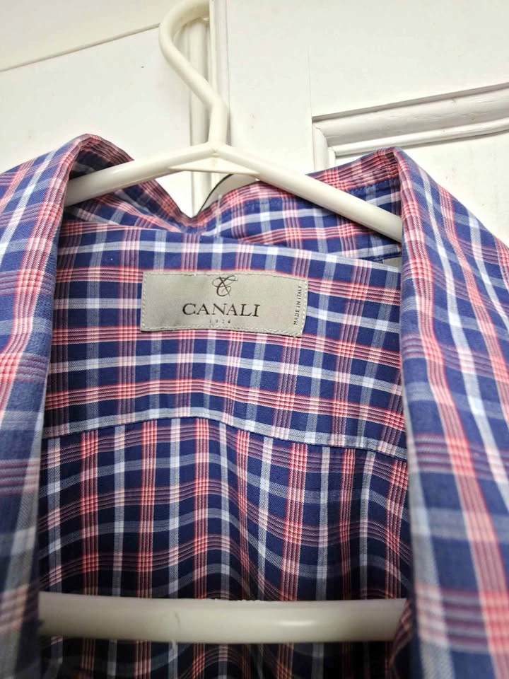 Luxury Canali Dress Shirt – 100% Cotton, Made in Italy Size: Lar