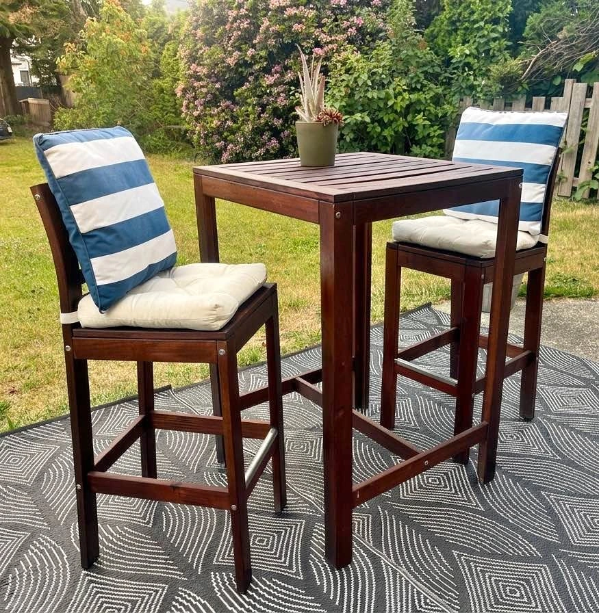 IKEA APPLARÖ Bar Table + 2 Chairs – Solid Wood Patio Set