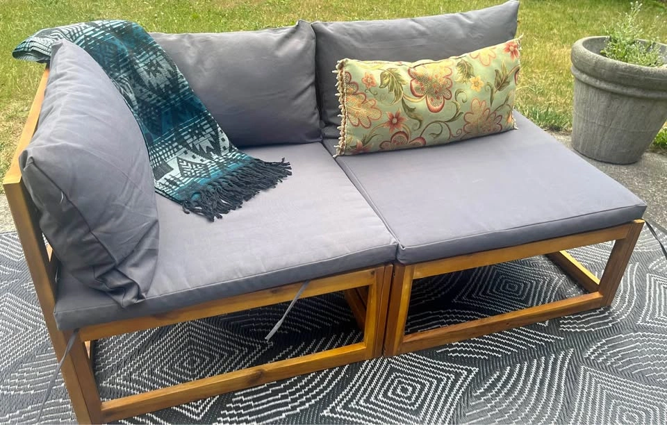 Like-New WayFair Acacia Wood Outdoor Sectional Sofa Set