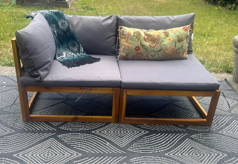 Like-New WayFair Acacia Wood Outdoor Sectional Sofa Set - photo 2