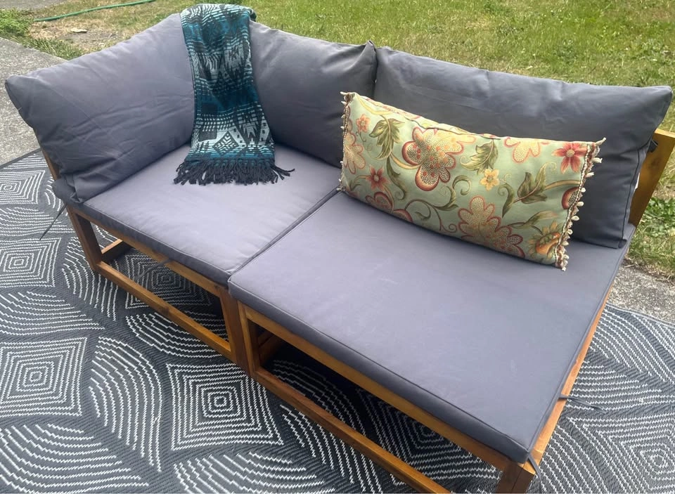 Like-New WayFair Acacia Wood Outdoor Sectional Sofa Set - photo 3