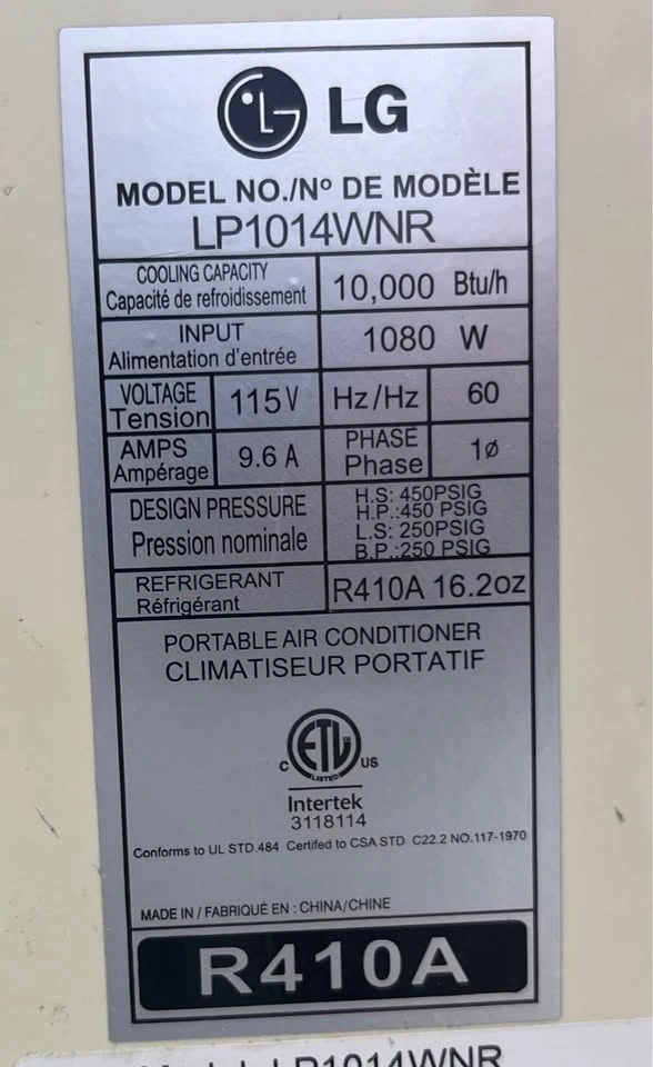LG 10,000 BTU Portable Air Conditioner – Blows Cold – Complete K - photo 2