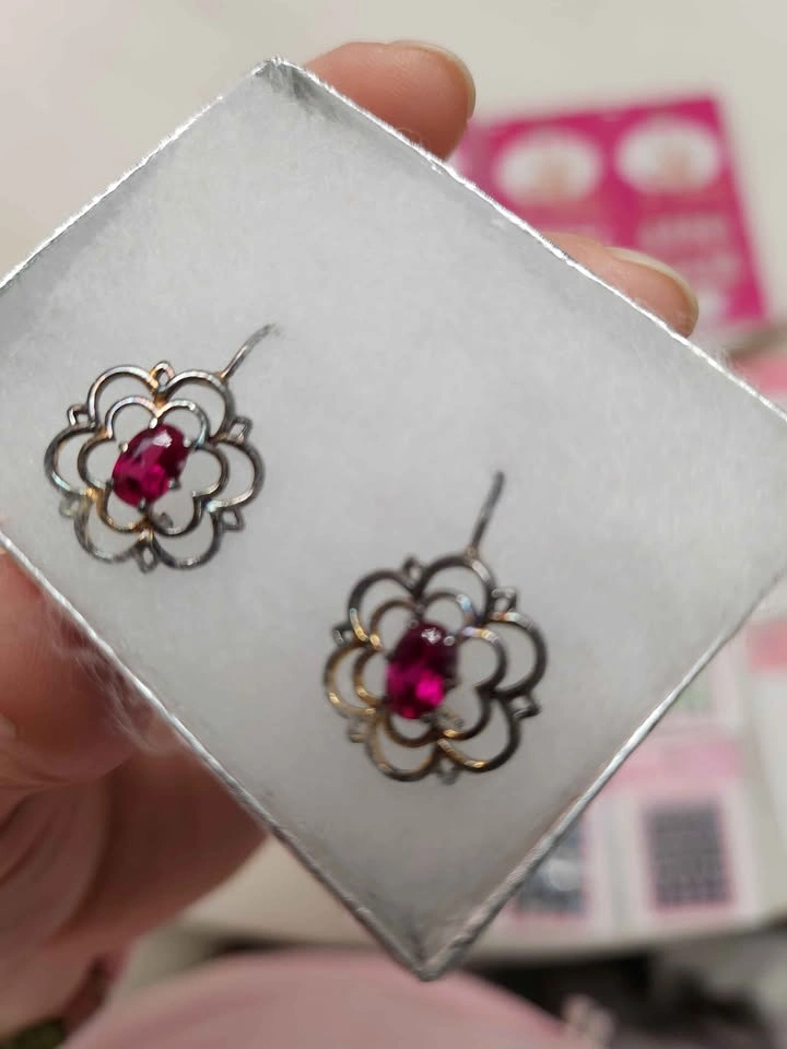 New Earrings - Crystals in Pink / Red / Magenta - photo 4