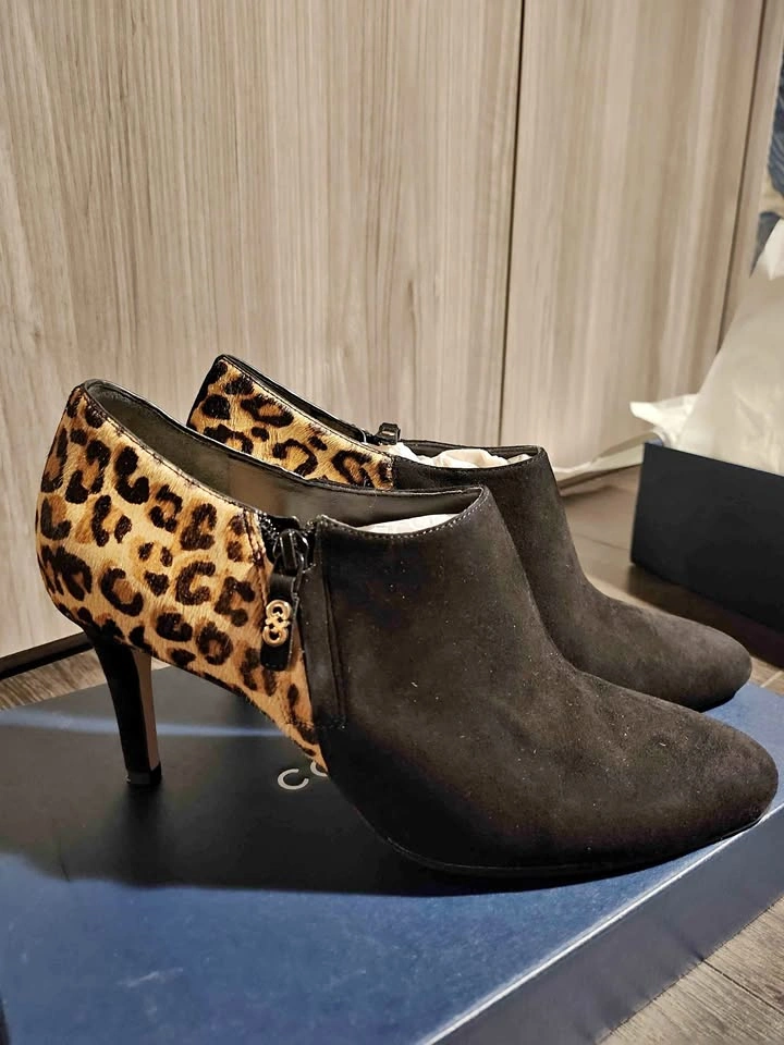 Cole Haan Suede Leather Heels / Bootie - Black and Leopard Print