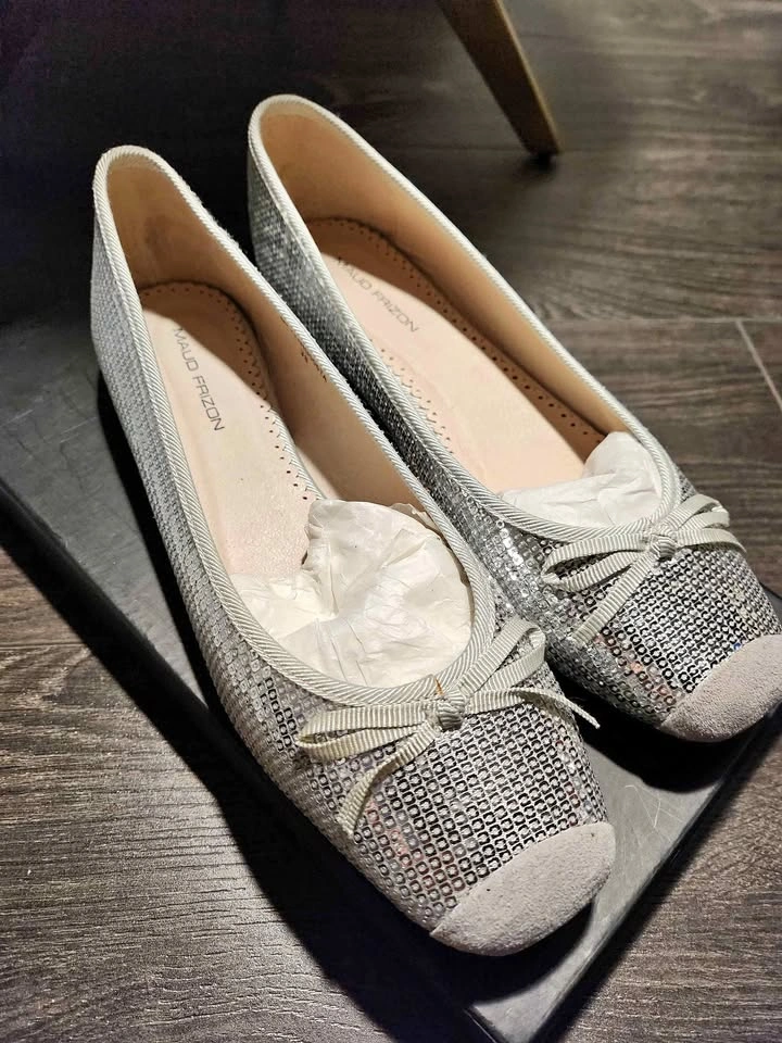 NEW Maud Frizon Silver Sequin Ballerina Flats