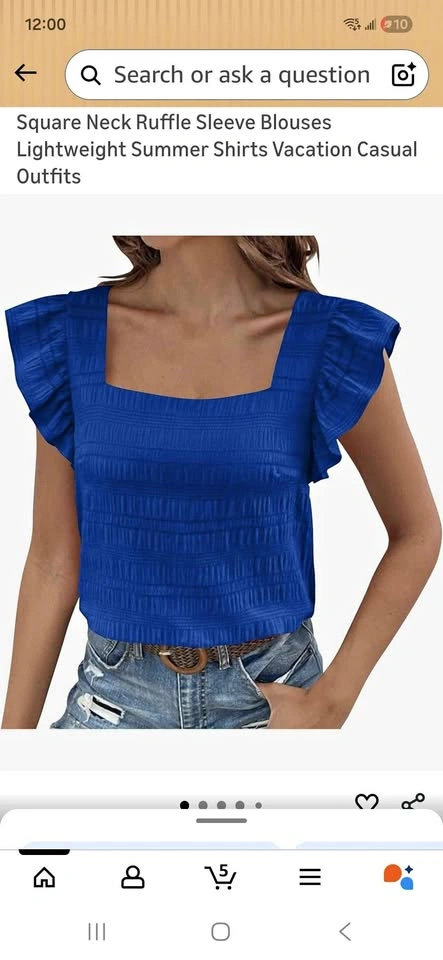 Square Neck Ruffle Sleeve Blouse Summer Shirt Small
