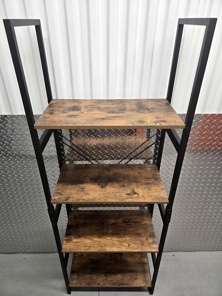 Industrial 4-Tier Ladder Bookshelf – Rustic Brown & Metal