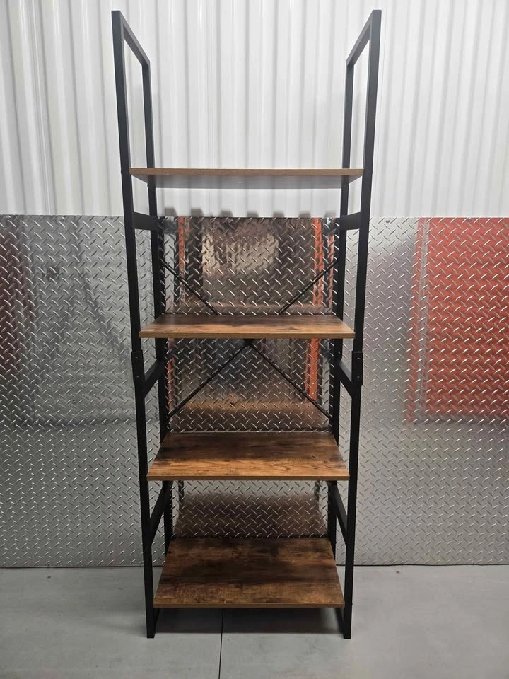 Industrial 4-Tier Ladder Bookshelf – Rustic Brown & Metal - photo 2