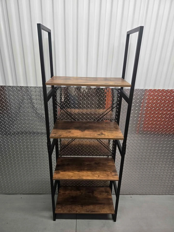 Industrial 4-Tier Ladder Bookshelf – Rustic Brown & Metal - photo 3